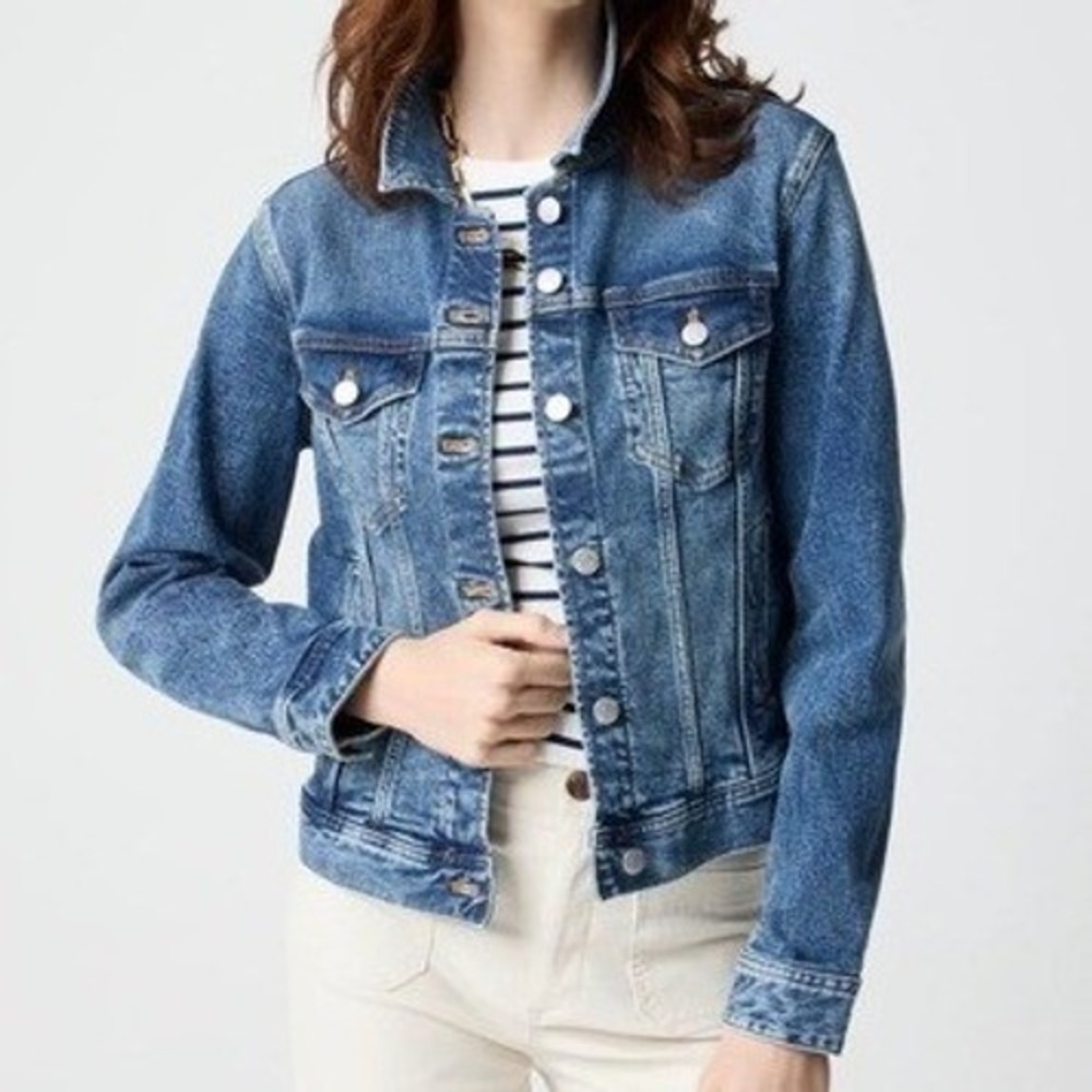 VTG J Crew Trucker Denim Jacket Womens M Western Cropped Stretch Y2k
